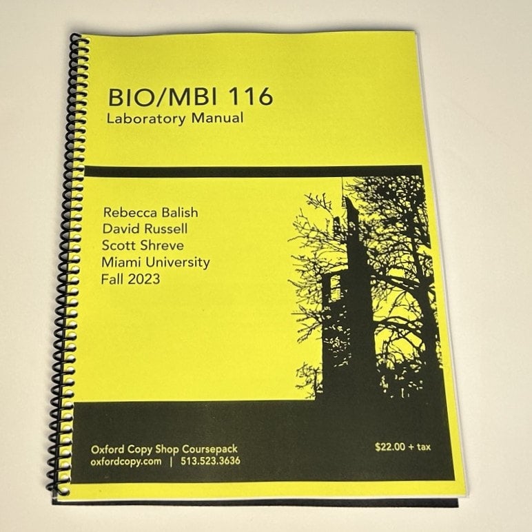 BIO/MBI 116 Laboratory Manual The Oxford Copy Shop